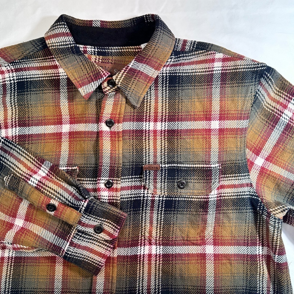 Orvis Classic Collection Flannel Shirt Mens L Large Plaid Button Up‎ Red Tan